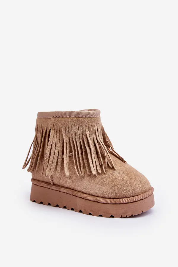 Boto Boto Fleece-Lined Snow Boots with Decorative Fringes for Kids Beige Nimia'