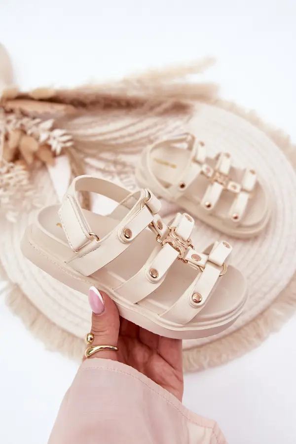 Boto Boto Girls Sandals With Golden Detail Beige Lunessa