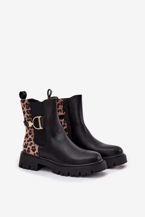 Boto Boto Insulated Ankle Boots Women With Gold Detail Leopard Print Black Priscilla