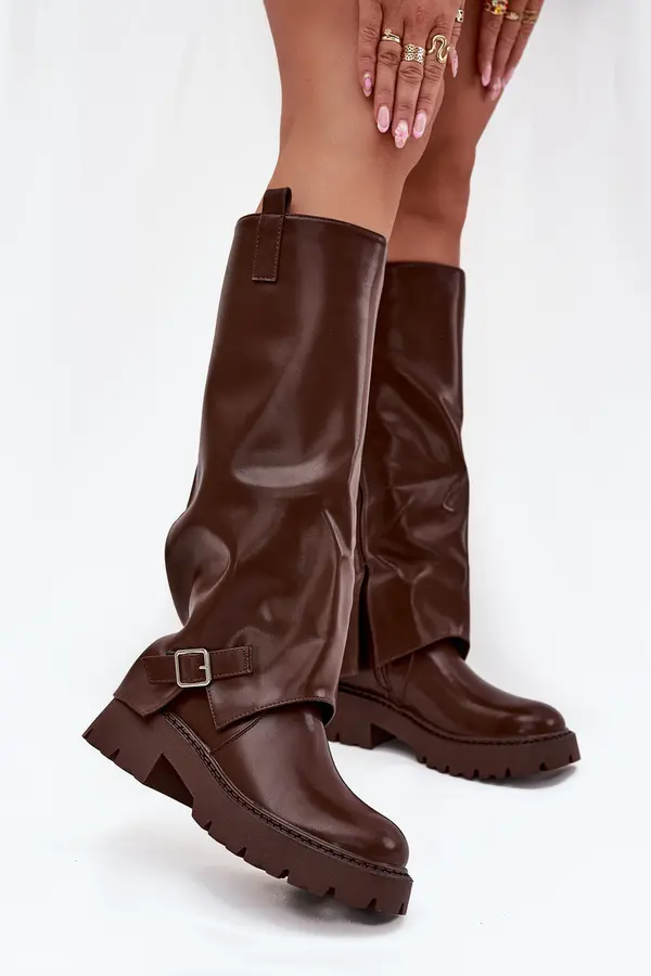 Boto Boto Insulated boots with rolled shaft and buckle chocolate Fiorae