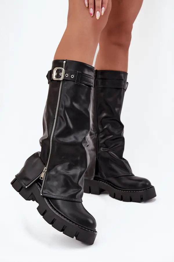 Boto Boto Insulated boots with turned collar buckle and silver zipper Black Armena