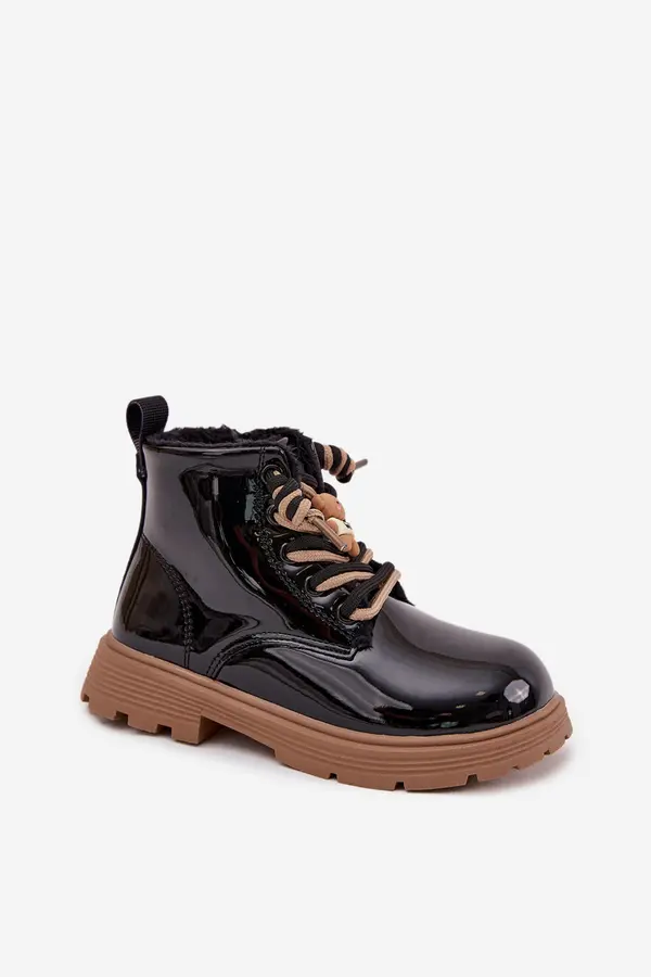 Boto Boto Insulated children's patent leather ankle boots with a bear strap black Jovellea