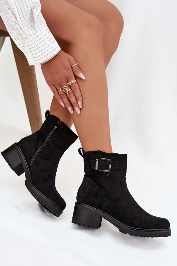Boto Boto Insulated Women's Ankle Boots Low Heel Block with Buckle Black Helvina