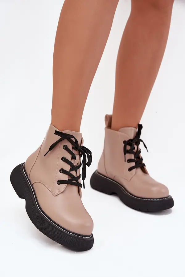 Boto Boto Insulated women's ankle boots on platform with laces dark beige Harmine