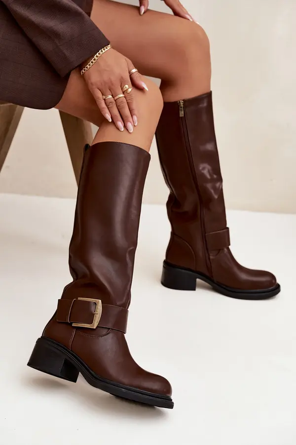 Boto Boto Insulated Women's Block Heeled Boots with Buckle Chocolate Raphaela