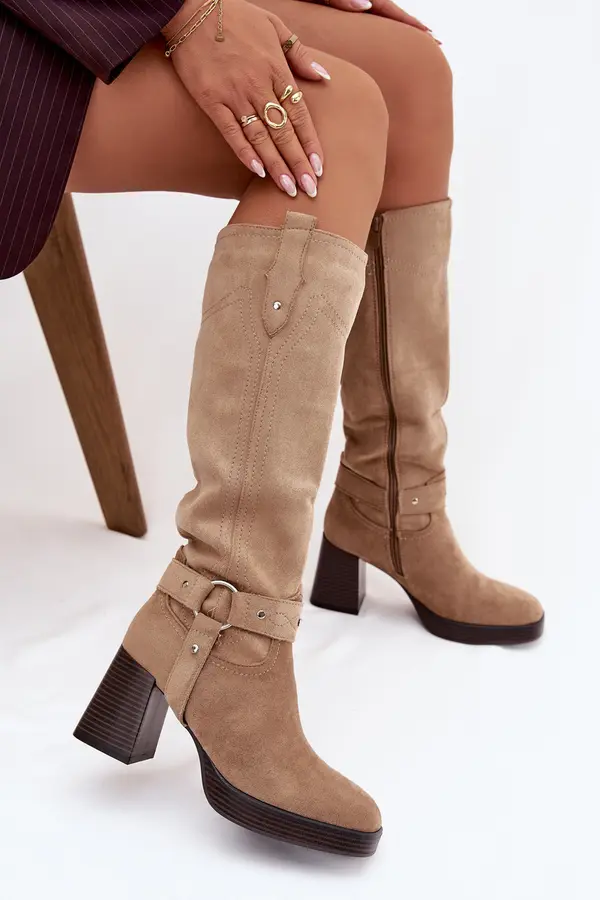 Boto Boto Insulated Women's Boots on Heel with Stitching Beige Alessara