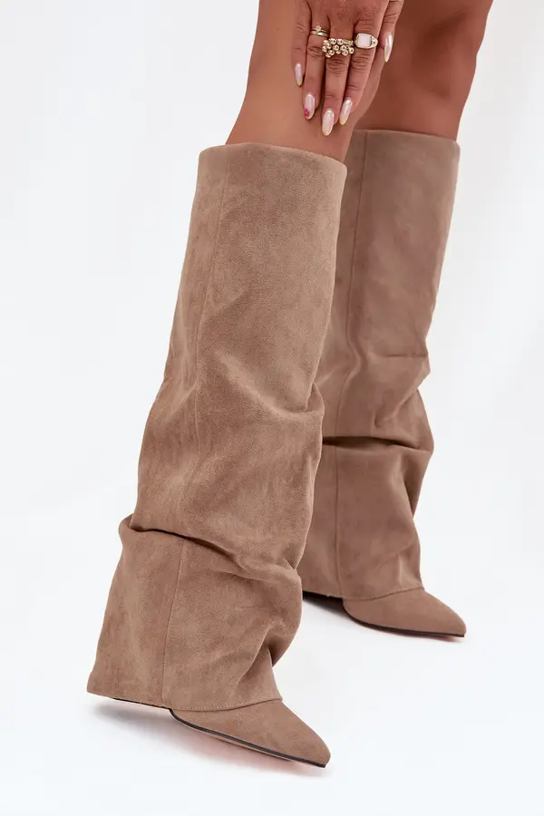 Boto Boto Insulated Women's Boots With Turned Collar On Heel Eco Suede Beige Elivira