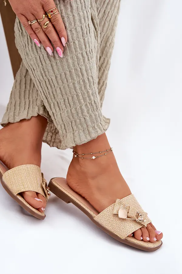 Boto Boto Ladies Flat Heeled Sandals With Bow Beige Sallariela