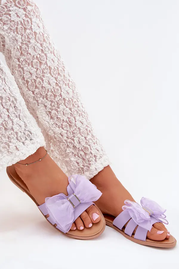 Boto Boto Ladies Flat Heeled Slippers With Tulle Bow Purple Tanira