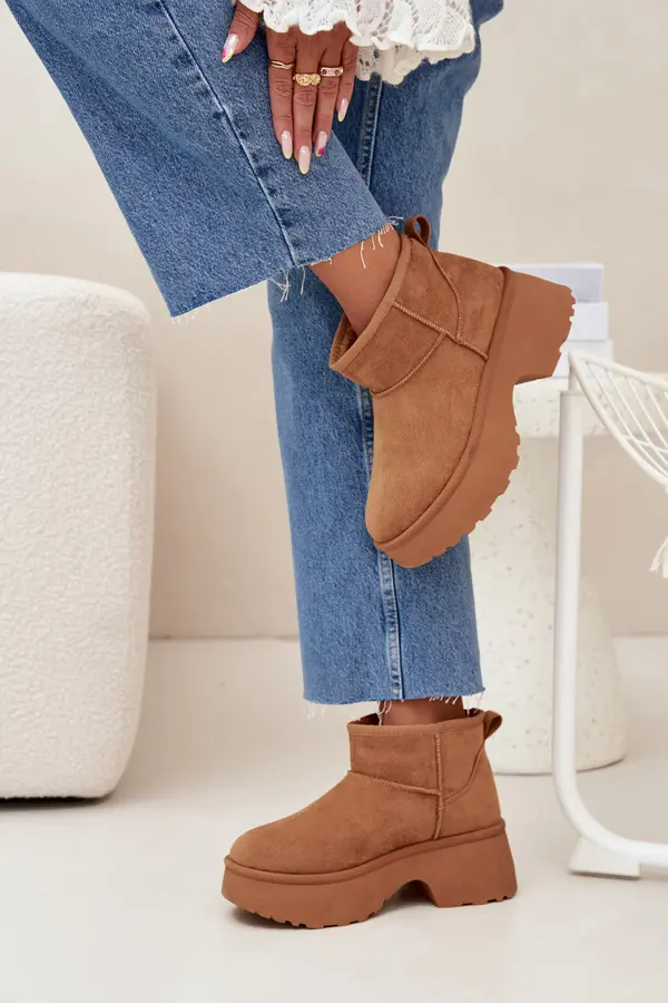 Boto Boto Ladies Low Slip On Insulated Snow Boots With Fur Camel Mavelle