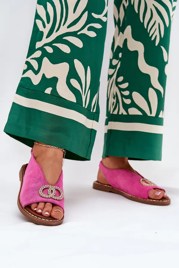 Boto Boto Ladies Sandals With Decoration On Flat Heel Eco Suede Pink Ralisses