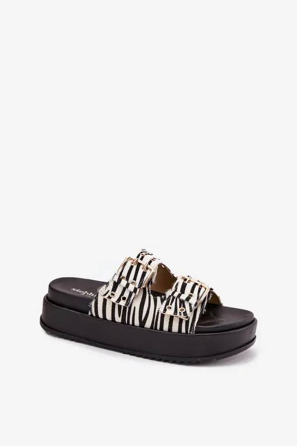 Boto Boto Ladies Sandals With Golden Buckles On Platform Zebra Virvania