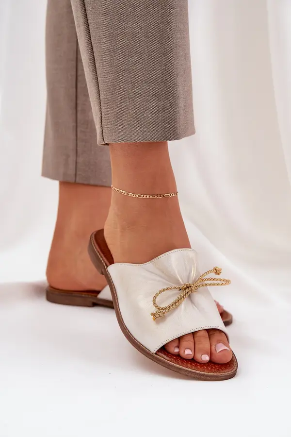 Boto Boto Leather Flat Elegant Slippers With Bow Lewski 3572 Worn Gold