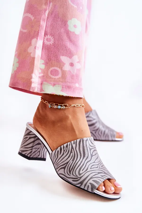 Boto Boto Leather Women's Slippers On High Heel Zebra Grey Nessita