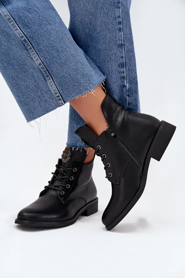 Boto Boto Low Women's Ankle Boots With Flat Heel With Decorative Detail Insulated Black Cylira