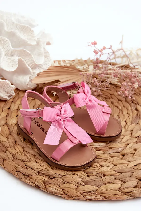Boto Boto Pink Joratia Children's Patent Sandals with Bow on Velcro