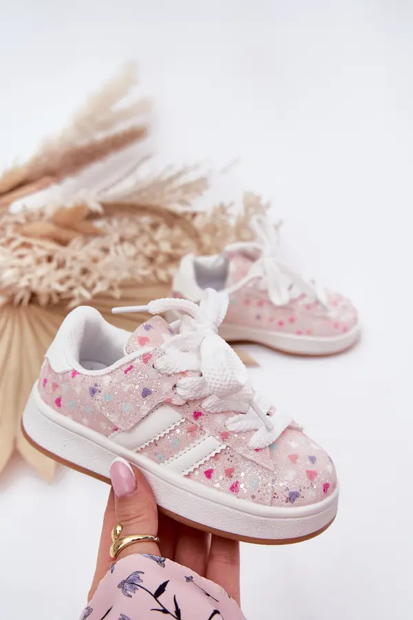 Boto Boto Shiny Girls Sports Shoes With Hearts Pink Tessina