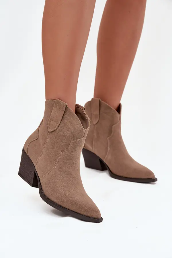 Boto Boto Slip-on Women's Cowboy Boots Made of Natural Suede Beige Beretta