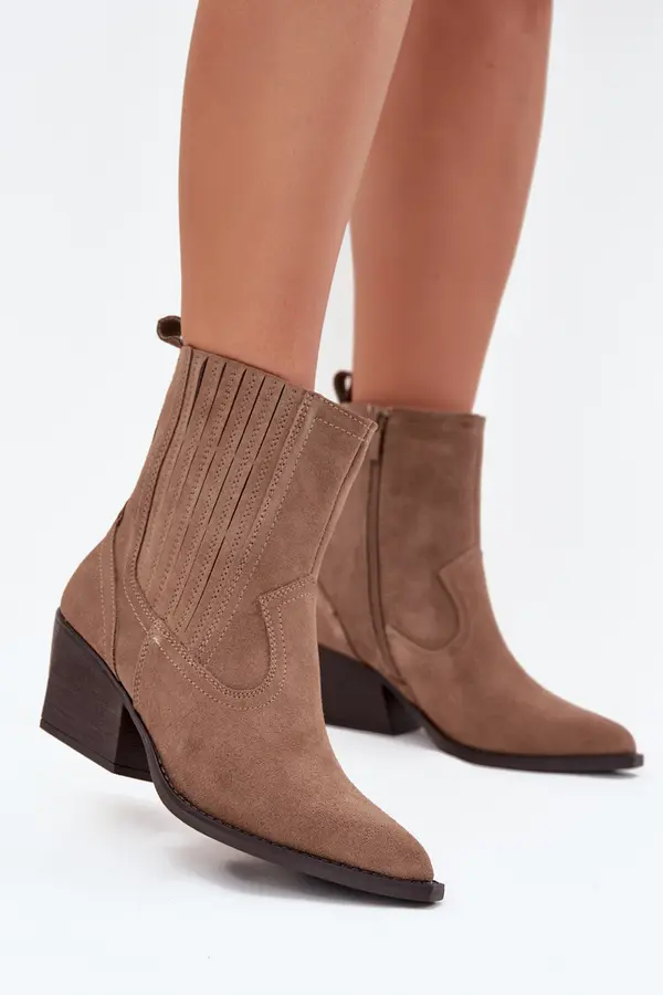 Boto Boto Suede Cowboy Ankle Boots Women's Heeled Insulated Khaki Dylira