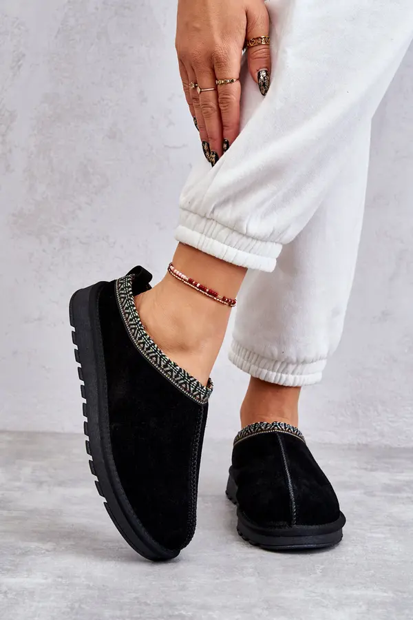 Boto Boto Suede Women's Slippers With Fur Black Buffie