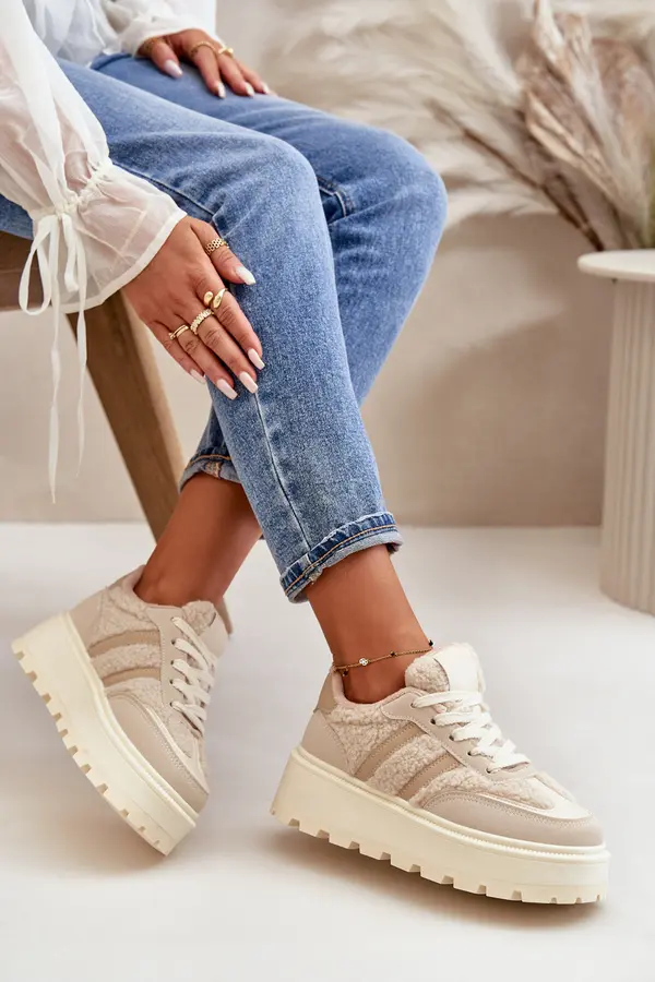 Boto Boto Warm Women's Platform Sneakers with Fur Beige Daivlene