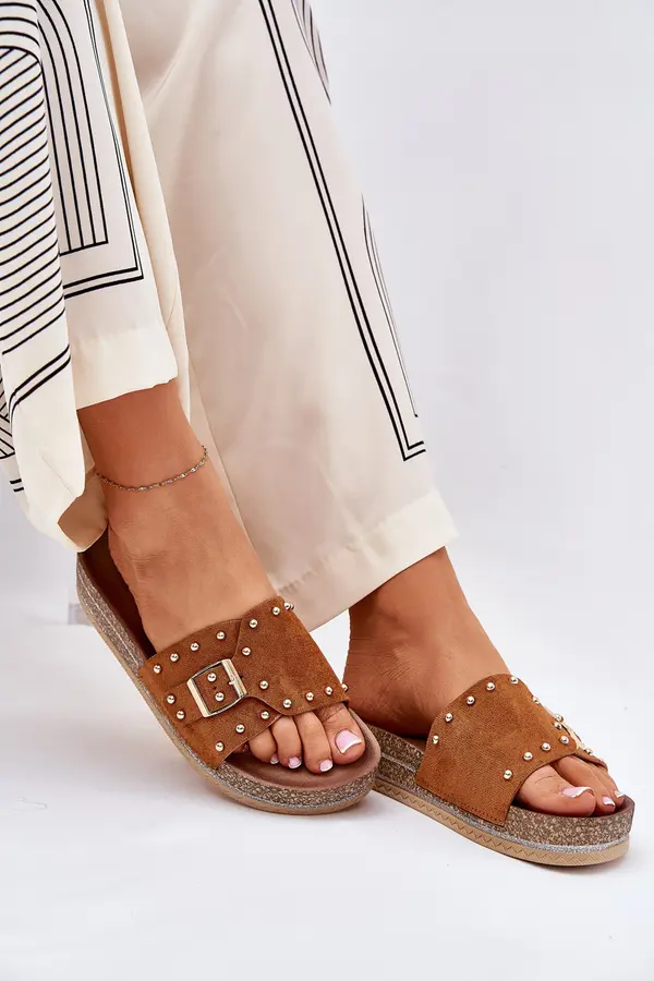 Boto Boto Women's Platform Slippers With Buckle And Studs Camel Nusithia