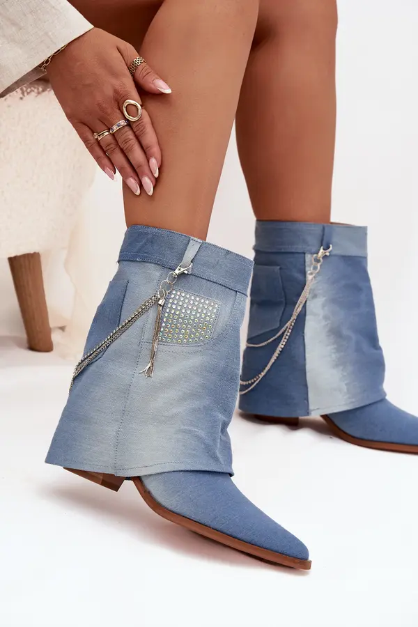 Boto Boto Women's block heel ankle boots with chain denim Ilyana