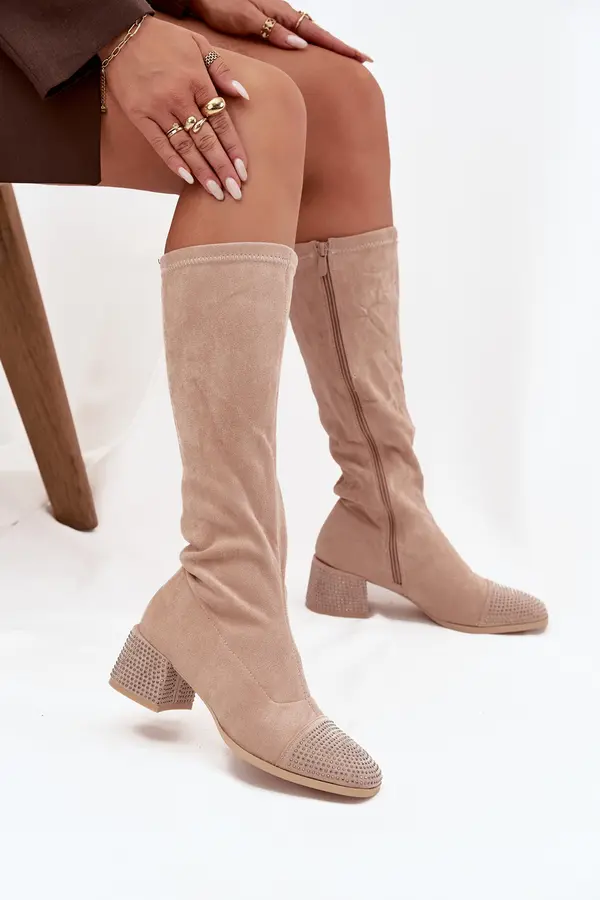 Boto Boto Women's Boots with Embellishment on Block Eco Suede Beige Ivanna