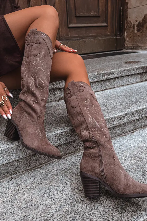 Boto Boto Women's Cowboy Boots Heel Eco Suede Khaki Coretta