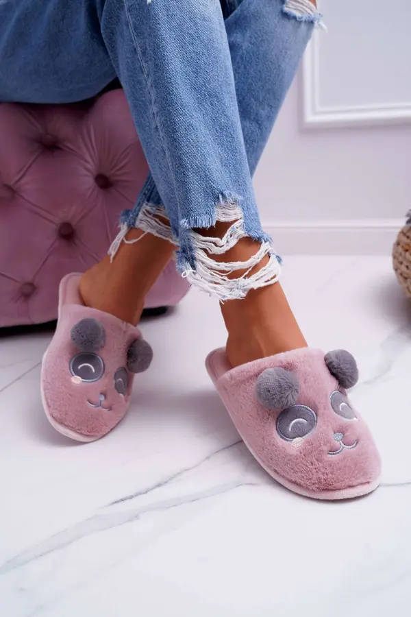 Boto Boto Women's Faux Fur Panda Slippers Dark Pink Fimeo