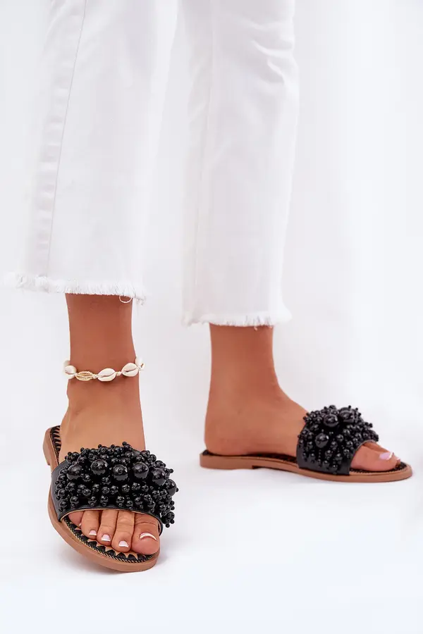 Boto Boto Women's Flat Sandals With Decorative Beads Black Aricca