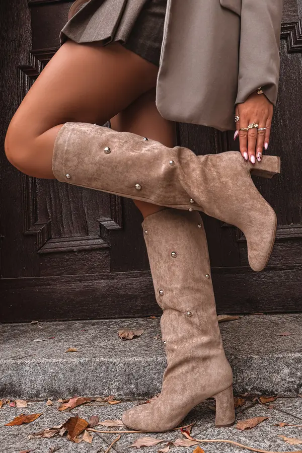 Boto Boto Women's Fur-lined Boots on Block Heel with Decorative Details Beige Lucinda