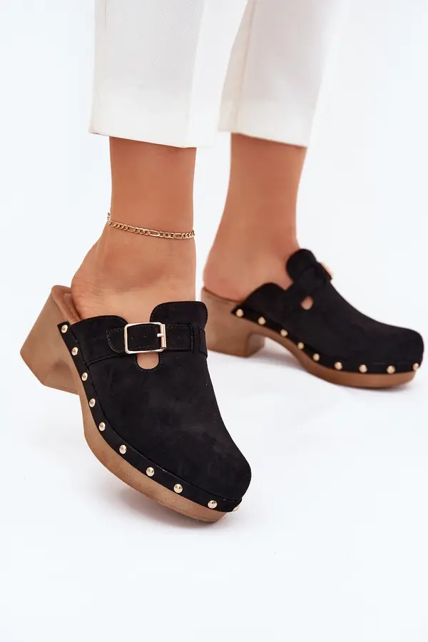 Boto Boto Women's Heeled Slippers With Buckle Black Veldexina