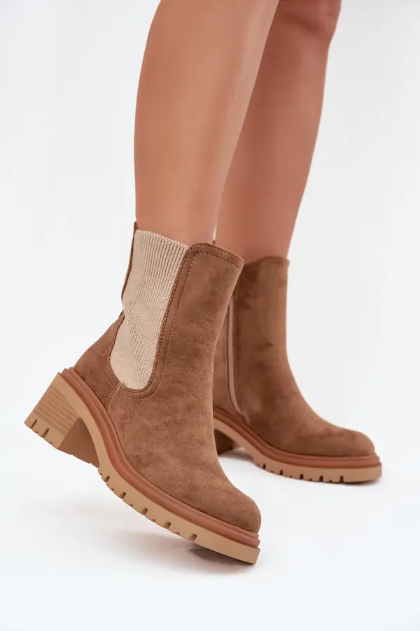 Boto Boto Women's insulated ankle boots on block heels dark beige Zoralia