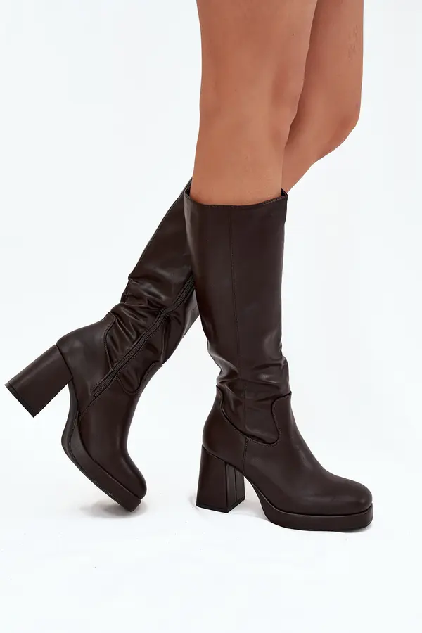 Boto Boto Women's Knee-High Boots With Zipper Heel Chocolate Selvia