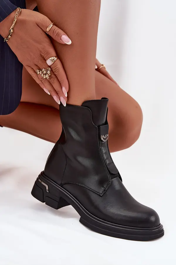 Boto Boto Women's Leather Ankle Boots Low Heel Black Karisse