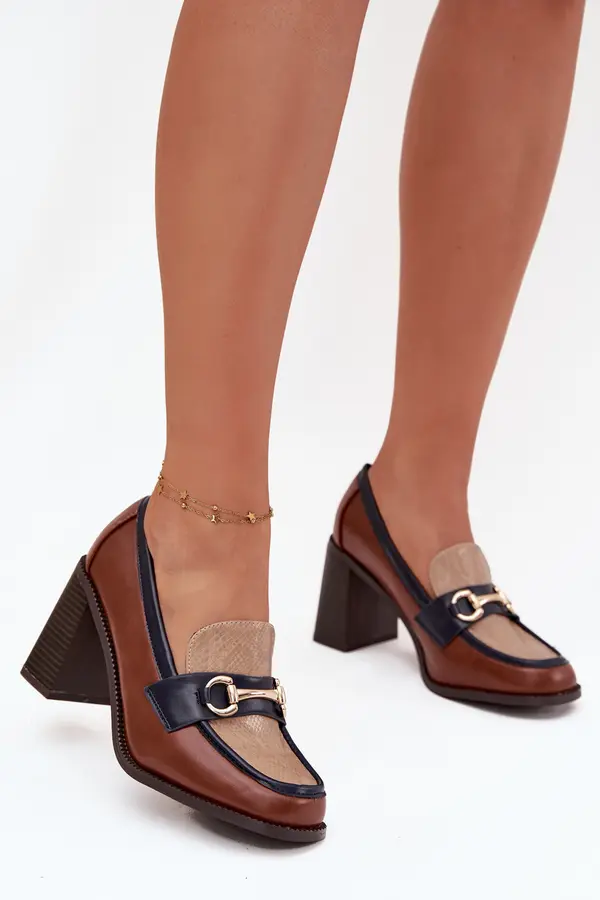 Boto Boto Women's Low Heel Shoes with Embossing and Gold Detail Beige-Brown Novella