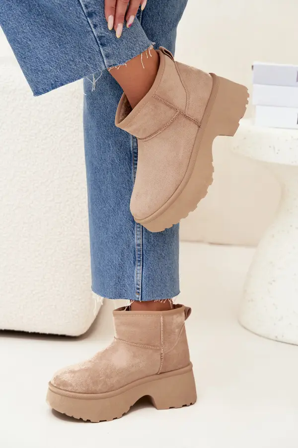 Boto Boto Women's Low Slip-On Snow Boots Lined With Fur Khaki Mavelle