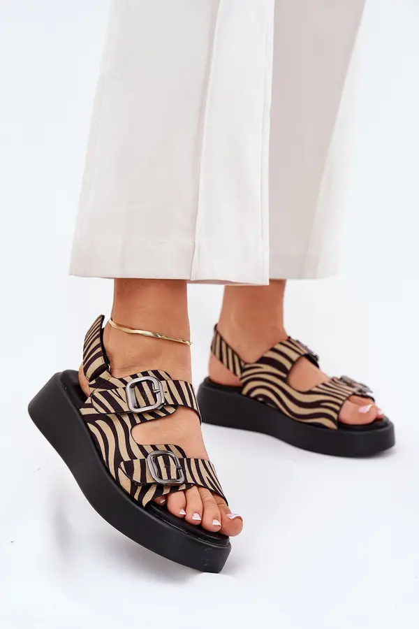 Boto Boto Women's Platform And Wedge Sandals With Buckles Zebra Beige-Black Genorre