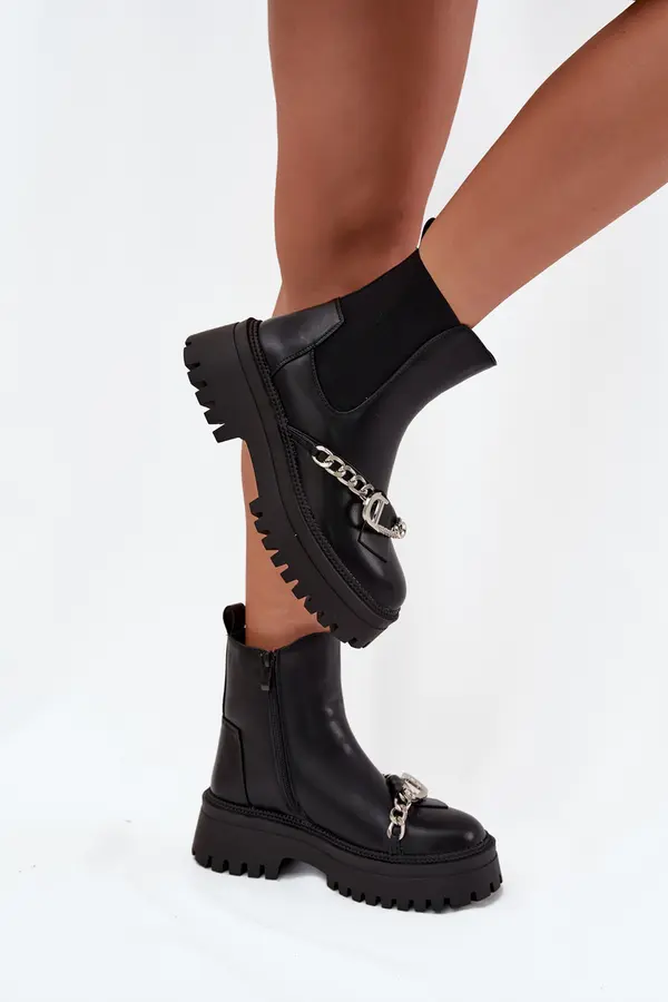 Boto Boto Women's Platform Ankle Boots With Chain Black Marvella