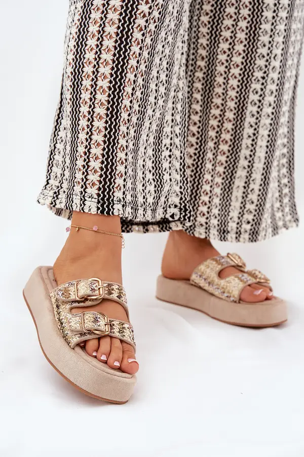 Boto Boto Women's Platform Sandals With Buckles And Weaving Khaki Limme