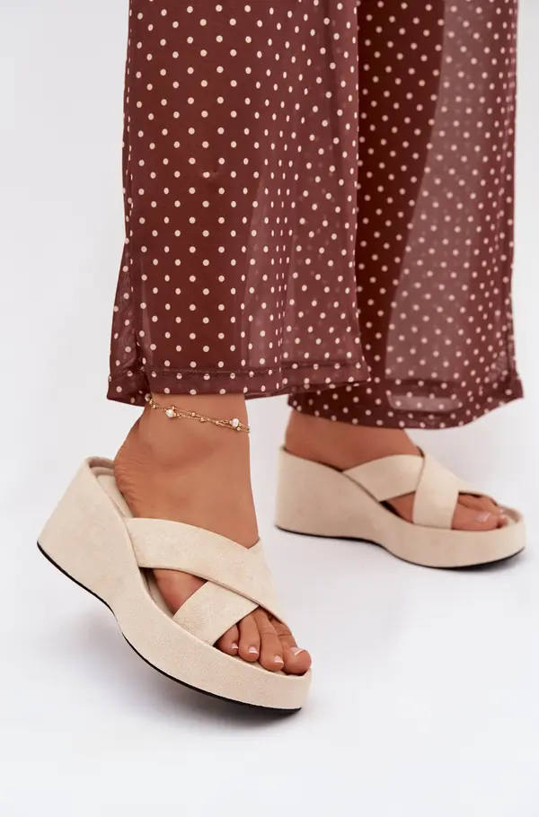 Boto Boto Womens Platform Slides in Eco Suede Beige Calorine