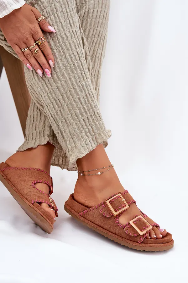 Boto Boto Women's Sandals With Buckles And Decorative Stitching Camel Visley