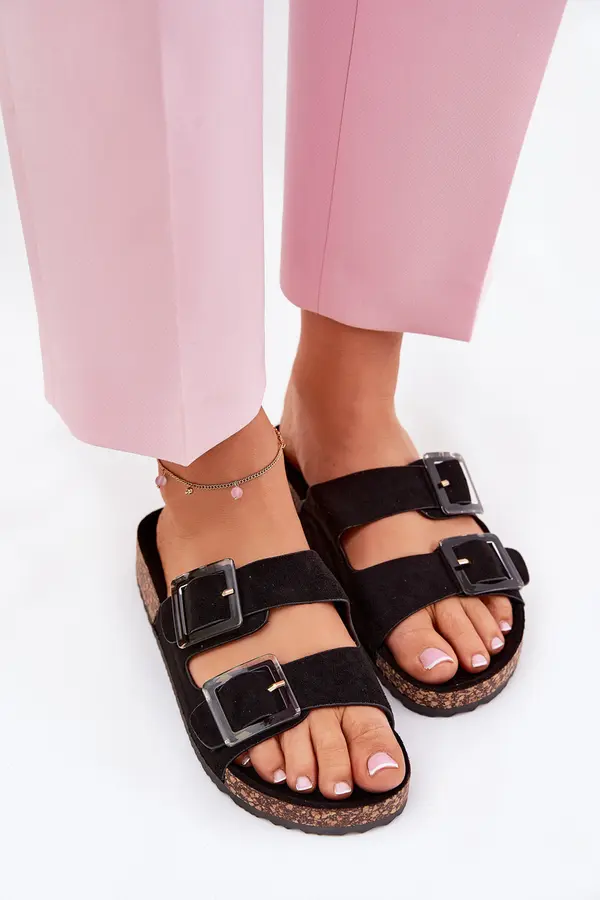 Boto Boto Women's Sandals With Buckles On Cork Sole Black Sercele