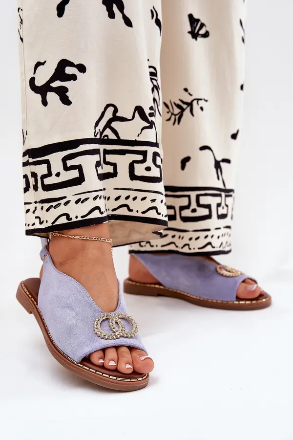 Boto Boto Women's Sandals With Decoration On Flat Blue Heel Eco Suede Beige Ralisses