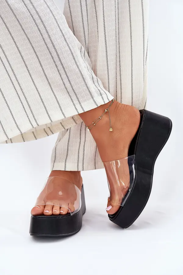 Boto Boto Womens sandals with transparent strap on wedge black Meltiana