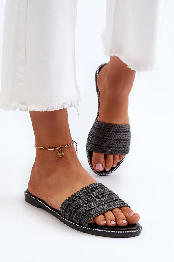 Boto Boto Women's Sandals with Woven Strap on Flat Heel Black Radians