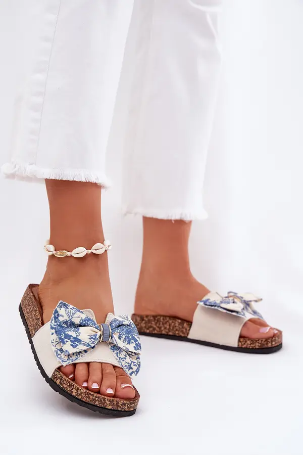 Boto Boto Women's Slide Sandals With Bow On Cork Platform Blue Lisandrea