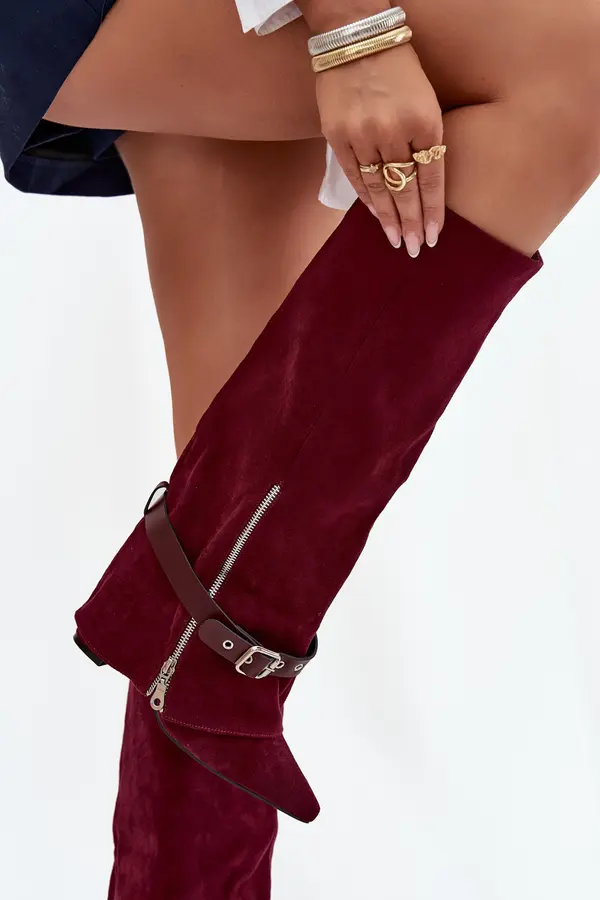 Boto Boto Women's Slip-On Boots with Block Heel and Decorative Strap Bordeaux Jolivine
