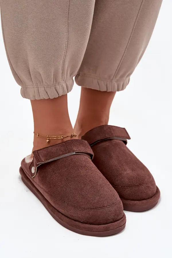 Boto Boto Women's slippers with strap Warm with fur Chocolate Rilena